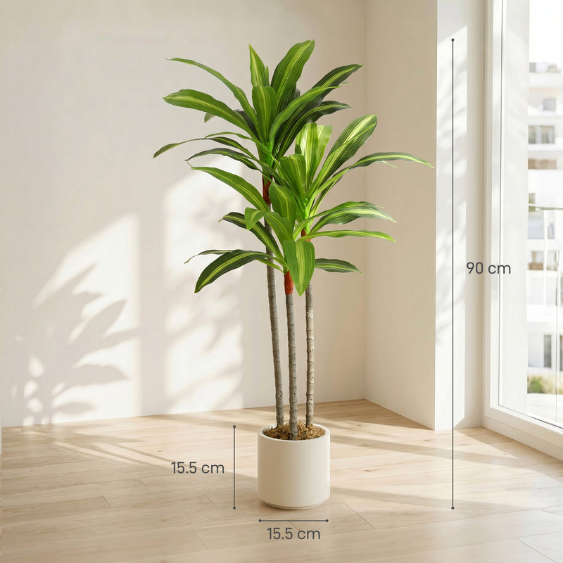 Artificial Dracaena Tree with White Planter for Low Maintenance Indoor Greenery Green
