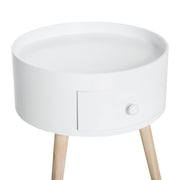 White Round Bedside Tables with Drawer Set of 2 by HOMCOM