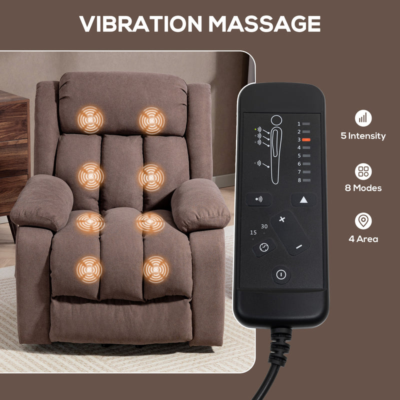 Electric Recliner Chair with Eight Point Massage and Lift Function for Elderly, Dark Brown