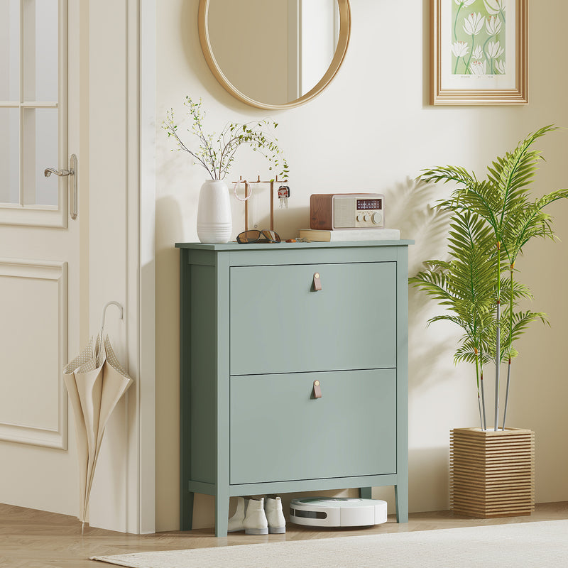 Green Modern Shoe Cabinet with Two Drawers for Hallway Storage