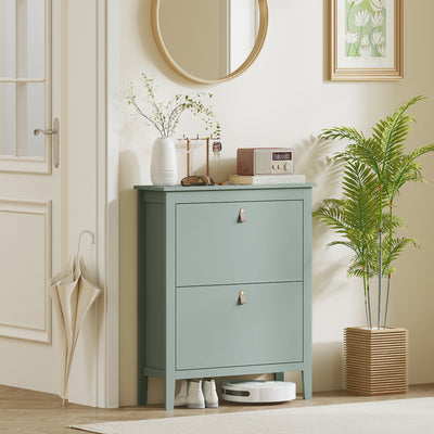 Green Modern Shoe Cabinet with Two Drawers for Hallway Storage