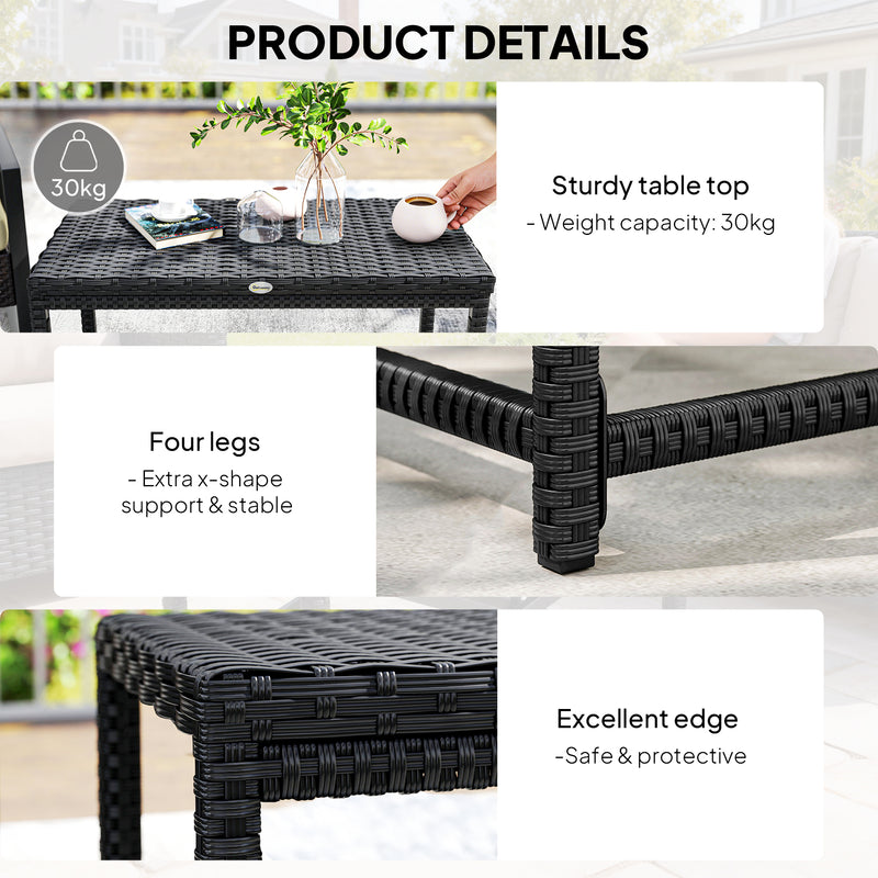Outdoor Rattan Side Table with Spacious Top for Drinks and Snacks Black Outsunny