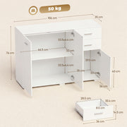 Sideboard with Adjustable Shelves and Drawers for Family Storage White AOSOM