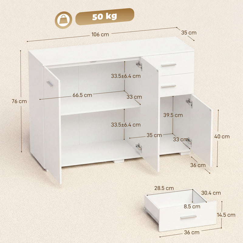 Sideboard with Adjustable Shelves and Drawers for Family Storage White AOSOM