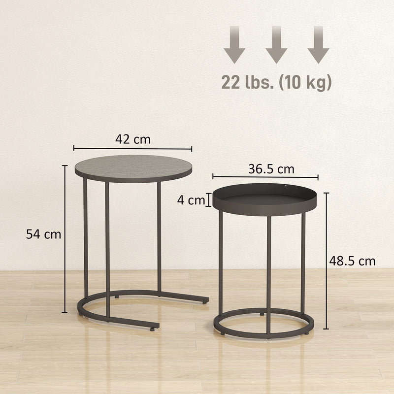 Set of 2 Round Nesting Side Tables Ideal for Living Room or Bedroom Use Grey