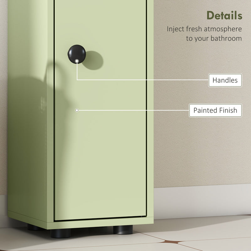 Green Slim Tall Bathroom Storage Cabinet with Drawer Shelves and Cupboards for Small Spaces
