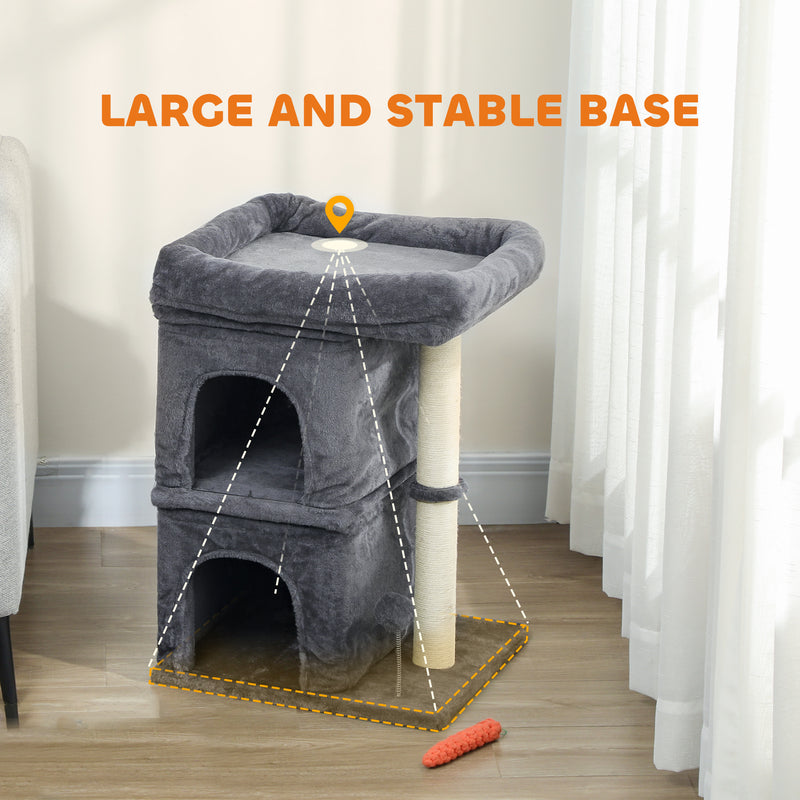 Cat Tree Tower with Two Condos and Scratching Post for Large Cats 66cm Dark Grey AOSOM