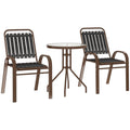 3 Piece Patio Bistro Set with Stackable Chairs and Tempered Glass Table Charcoal Grey by Outsunny