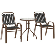 3 Piece Patio Bistro Set with Stackable Chairs and Tempered Glass Table Charcoal Grey by Outsunny