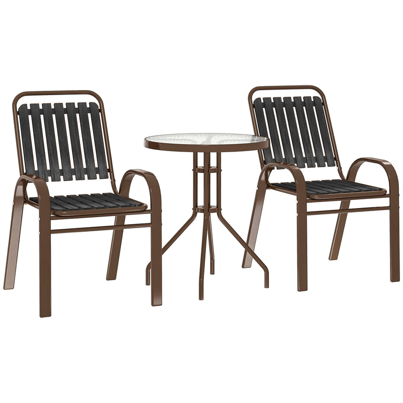 3 Piece Patio Bistro Set with Stackable Chairs and Tempered Glass Table Charcoal Grey by Outsunny