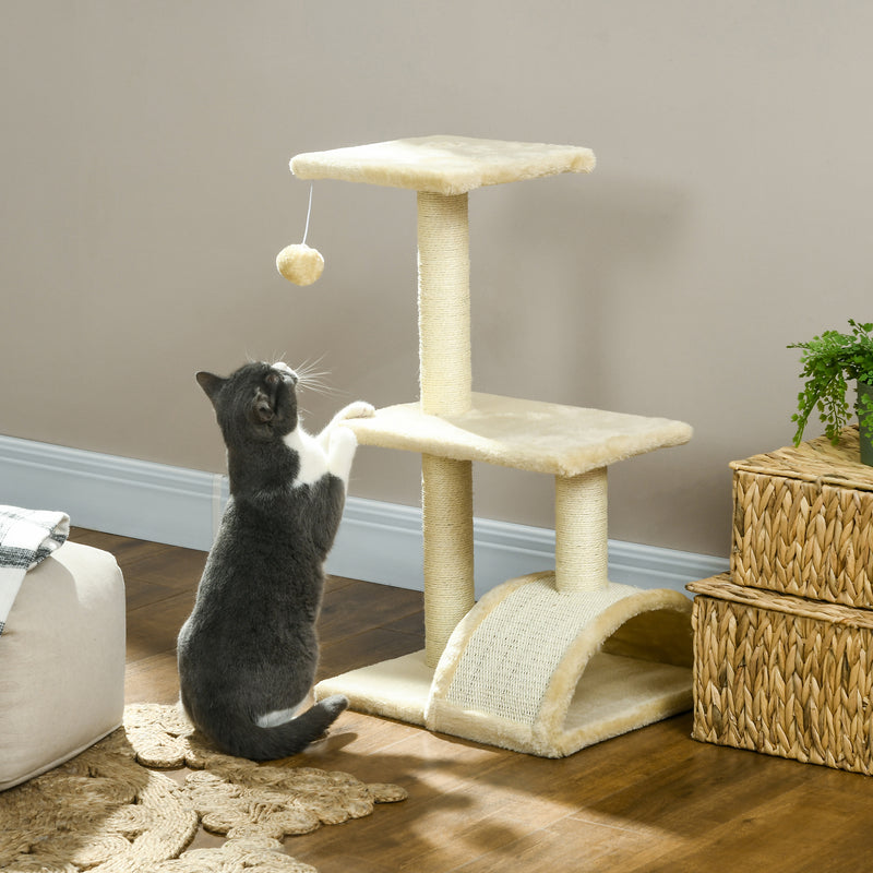 Cat Tree Tower with Scratching Post and Rest Pad for Indoor Cats 72cm Height Cream White