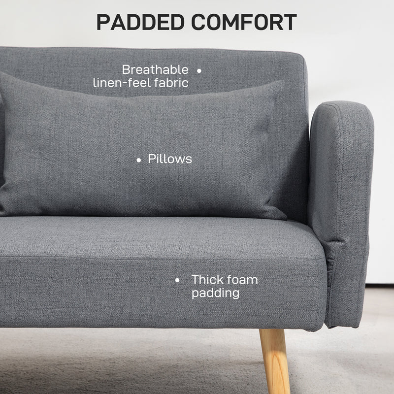 Two Seater Click Clack Sofa Bed with Pillows Converts Easily for Guests Grey