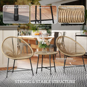 3 Piece Rattan Bistro Set with Acapulco Chairs and Glass Table for Garden Patio Balcony by Outsunny