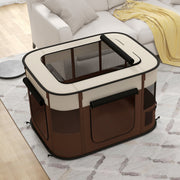 Foldable Dog Playpen with Storage Bag and Ground Stakes for Indoor Outdoor Use Brown