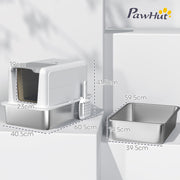 White Stainless Steel Cat Litter Box With Removable Lid Scoop and Filter Bags by PawHut