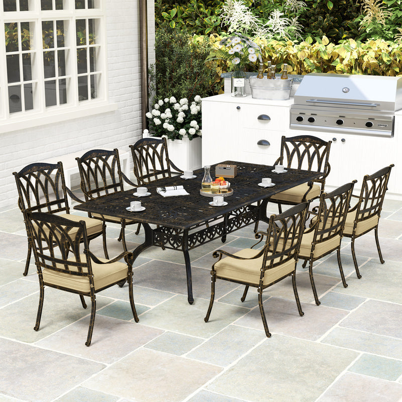 Nine Piece Cast Aluminium Garden Dining Set Bronze Finish by Outsunny