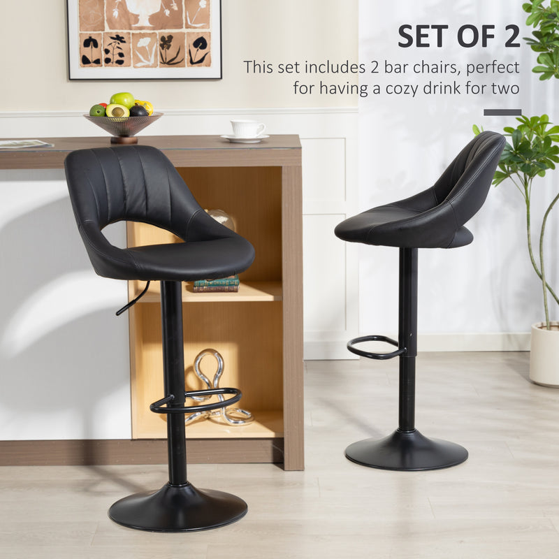 Set of 2 Adjustable Faux Leather Bar Stools With Footrest Ideal for Kitchen Island Black
