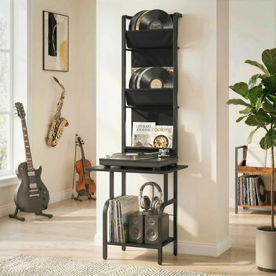 Tall Media Stand for Organising Vinyl Records and CDs with Space Saving Vertical Design Black Homcom