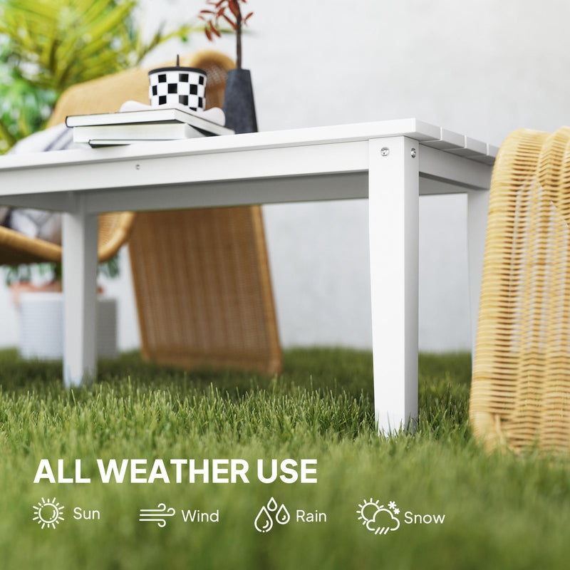 White Rectangular Outdoor Coffee Table All-Weather HDPE With Slatted Top by Outsunny