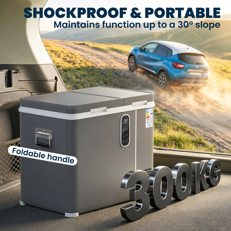 Portable Dual-Zone Fridge Freezer for Camping and Road Trips with Fast Cooling Grey