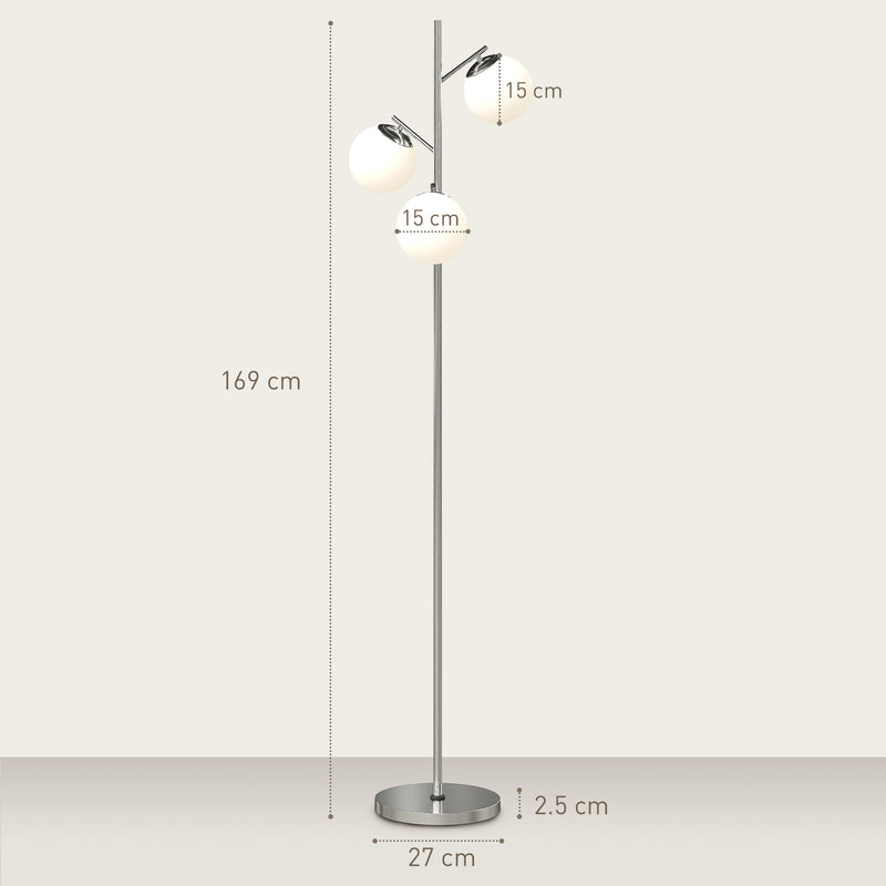 3 Light Tree Floor Lamp with Adjustable Colour Temperature for Living Room or Bedroom Silver