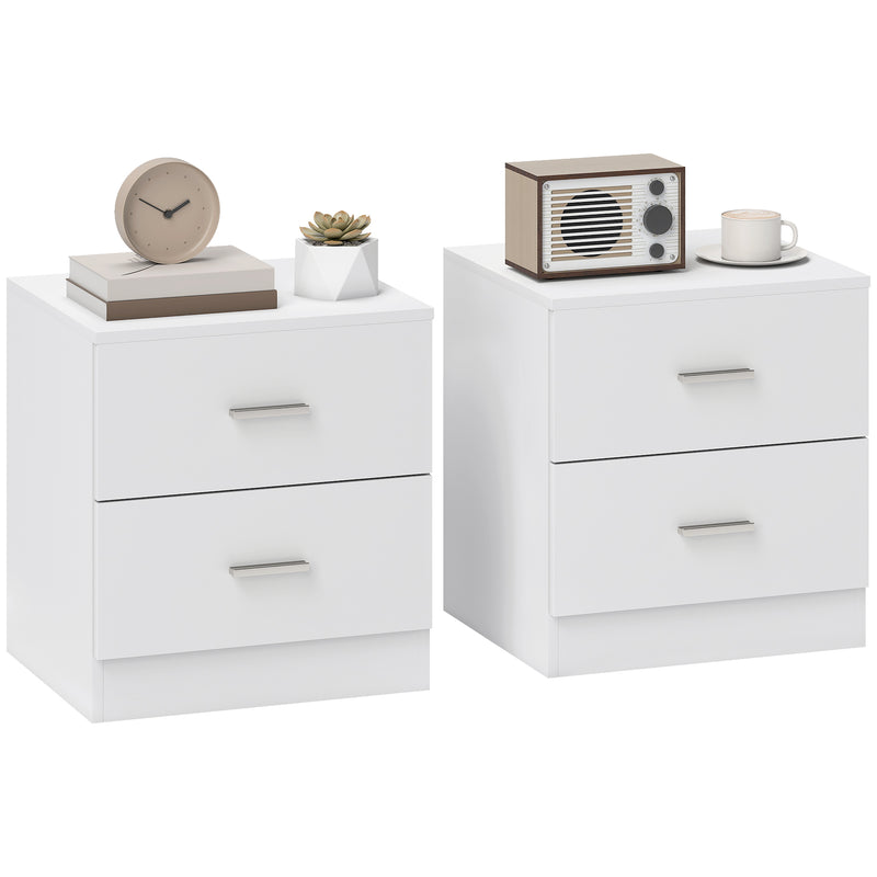 HOMCOM Set of 2 Modern Nightstands, Bedside Tables with 2 Storage Drawers, Accent End Table for Bedroom and Living Room, White AOSOM