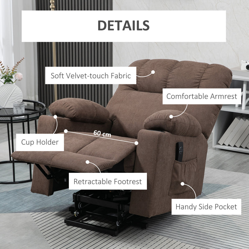 Electric Riser Recliner Chair With Remote Control For Elderly Comfort And Support Dark Brown