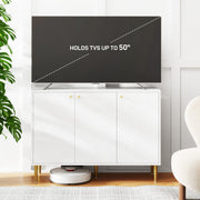 White and Gold Sideboard with Two Cupboards Elegant Storage Unit by HOMCOM