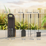 4 Piece Metal Fireplace Tool Set With Ash Bucket Ideal For Fireside Use Black