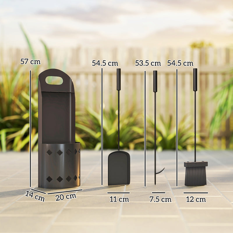 4 Piece Metal Fireplace Tool Set With Ash Bucket Ideal For Fireside Use Black