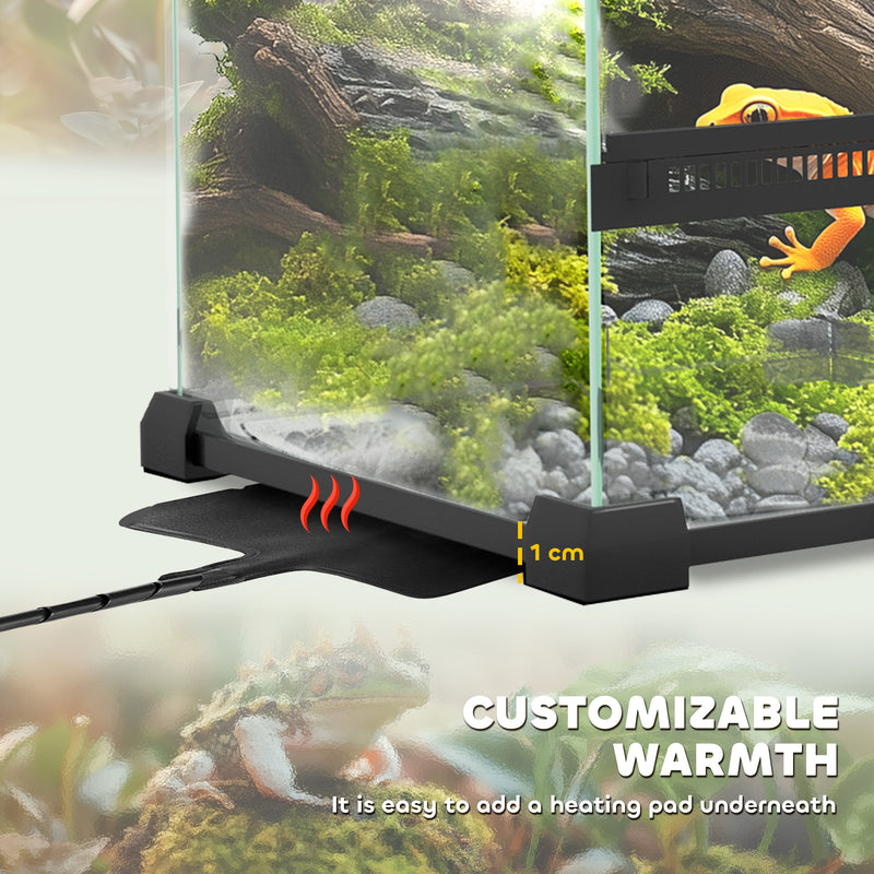 12L Glass Vivarium Tank With Anti Escape Lid And Ventilation For Reptiles And Amphibians, Black
