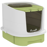 Covered Cat Litter Box with Scoop and Deodoriser for Odour Control and Easy Cleaning Green