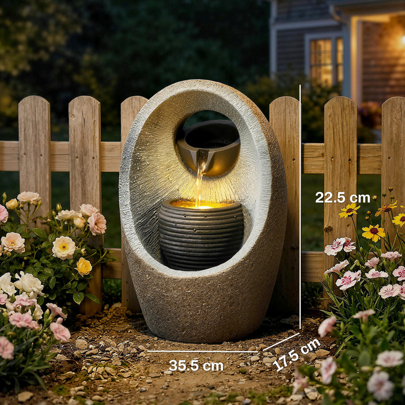 Water Fountain for Small Gardens and Balconies with LED Light and Soothing Waterfall Grey AOSOM