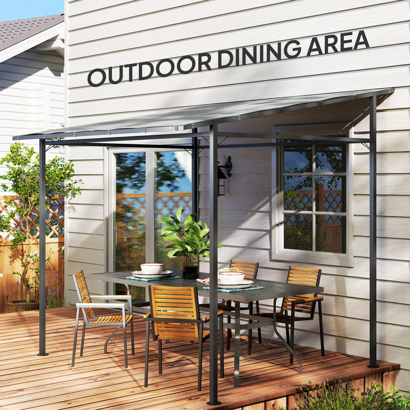 Wall Mounted Metal Pergola for Sheltered Outdoor Dining and Relaxing, Light Grey Outsunny
