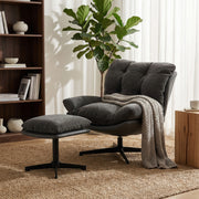 Swivel Accent Chair and Footstool Set for Relaxing in Living Room or Bedroom Dark Grey AOSOM