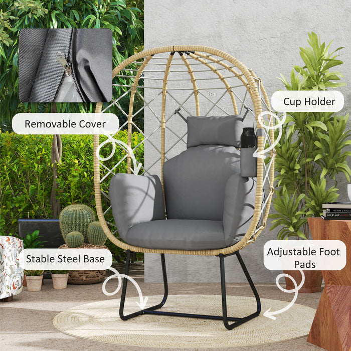 Grey Rattan Egg Chair with Cushion and Headrest for Garden Patio or Balcony by Outsunny