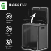Black 40L Dual Compartment Stainless Steel Bin With Deodoriser Holders by HOMCOM
