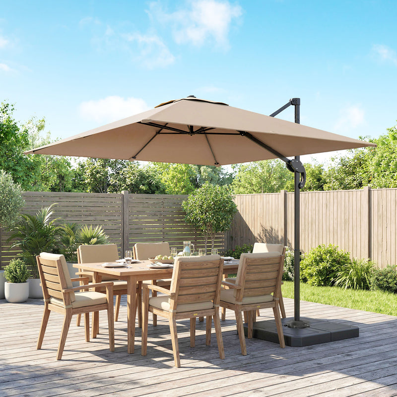 Cantilever Garden Parasol With Adjustable UPF50+ Shade and Fillable Base Weights Khaki