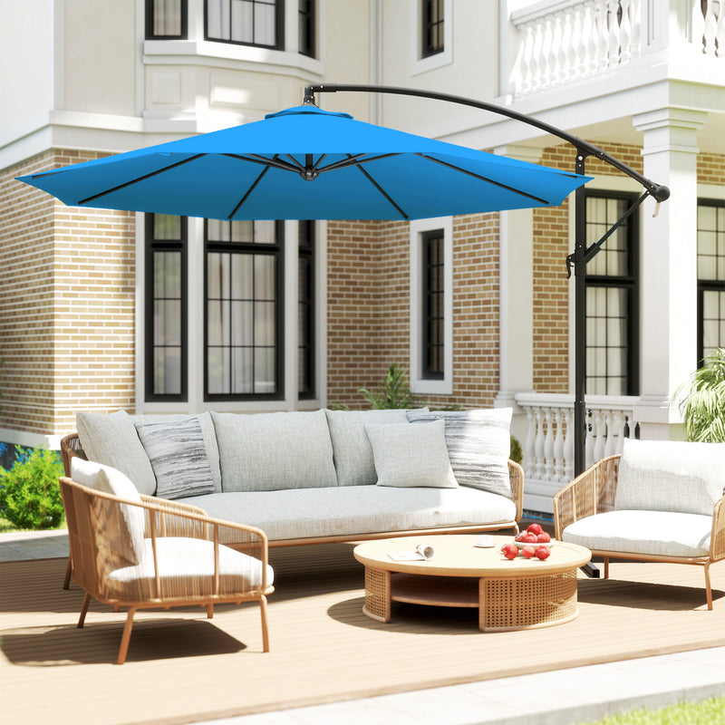 Cantilever Garden Parasol with Adjustable Shade and Overhanging Design 2.95m, Blue