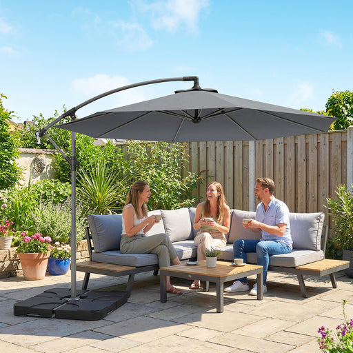 Cantilever Garden Parasol with Base - Overhanging Shade and Adjustable Canopy Dark Grey