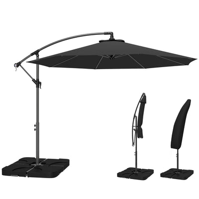 Cantilever Garden Parasol with Base & Cover Adjustable UPF30+ Shade and Overhanging Design for Patios Outsunny