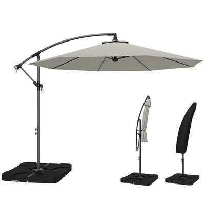 Cantilever Garden Parasol with Base & Cover Adjustable UPF30+ Shade and Overhanging Design for Patios Outsunny