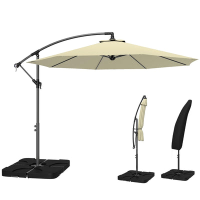 Cantilever Garden Parasol with Base & Cover Adjustable UPF30+ Shade and Overhanging Design for Patios Outsunny