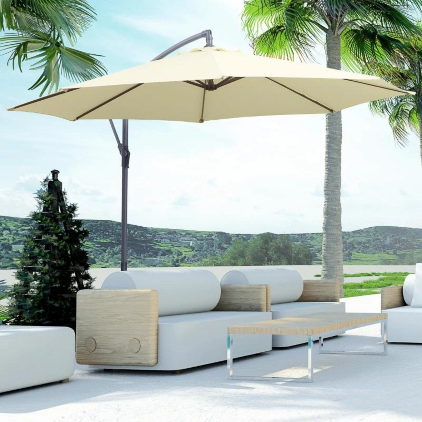 Outsunny cream colour cantilever patio parasol with vented top and adjustable canopy. - Perfect for providing shade from the sun, keeping you cool and protected.