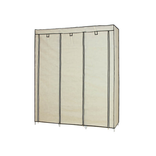 Portable Canvas Wardrobe with Hanging Rail and Storage Shelves for Bedroom by Songmics