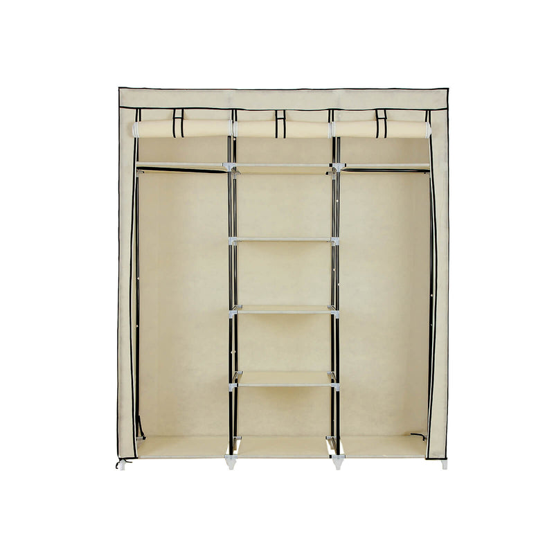 Portable Canvas Wardrobe with Hanging Rail and Storage Shelves for Bedroom by Songmics