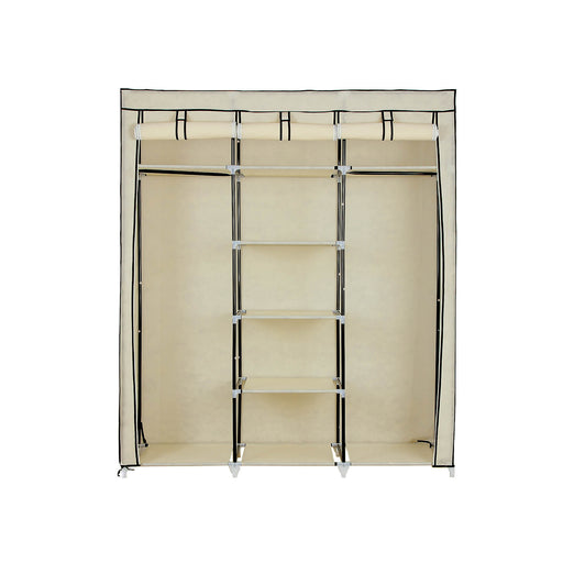 Portable Canvas Wardrobe with Hanging Rail and Storage Shelves for Bedroom by Songmics