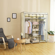 Portable Canvas Wardrobe with Hanging Rail and Storage Shelves for Bedroom by Songmics