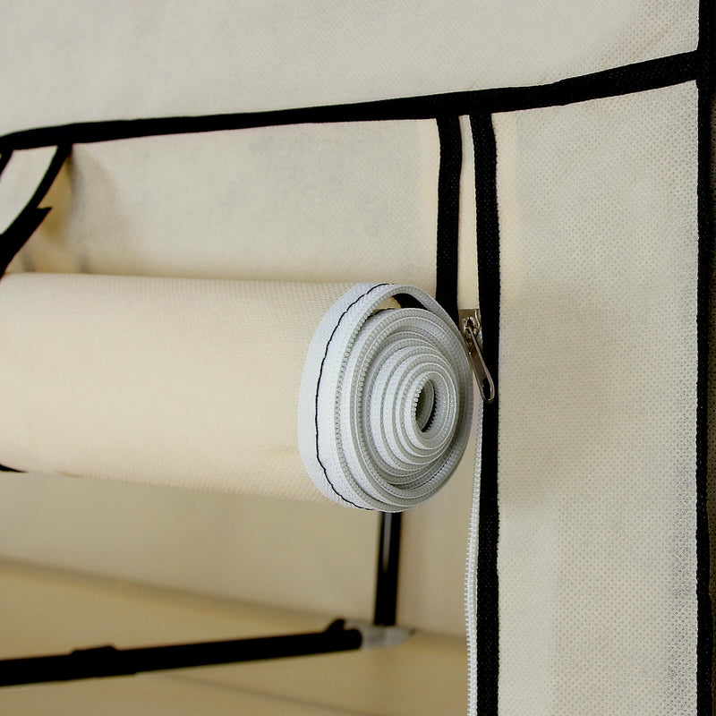 Portable Canvas Wardrobe with Hanging Rail and Storage Shelves for Bedroom by Songmics