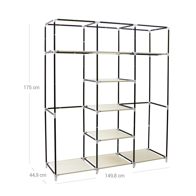 Portable Canvas Wardrobe with Hanging Rail and Storage Shelves for Bedroom by Songmics